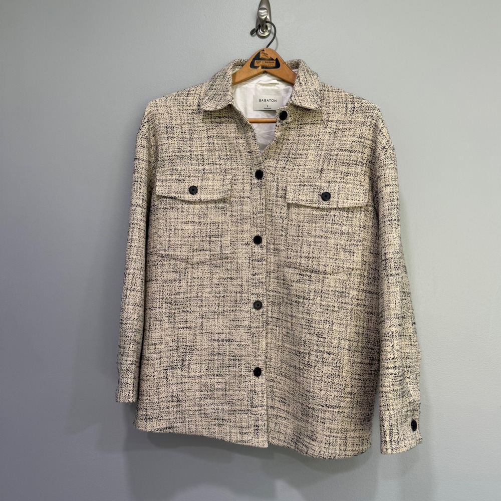 Babaton Oversized Tweed blazer Jacket Womens Size 2‎ Button Front Cream Black